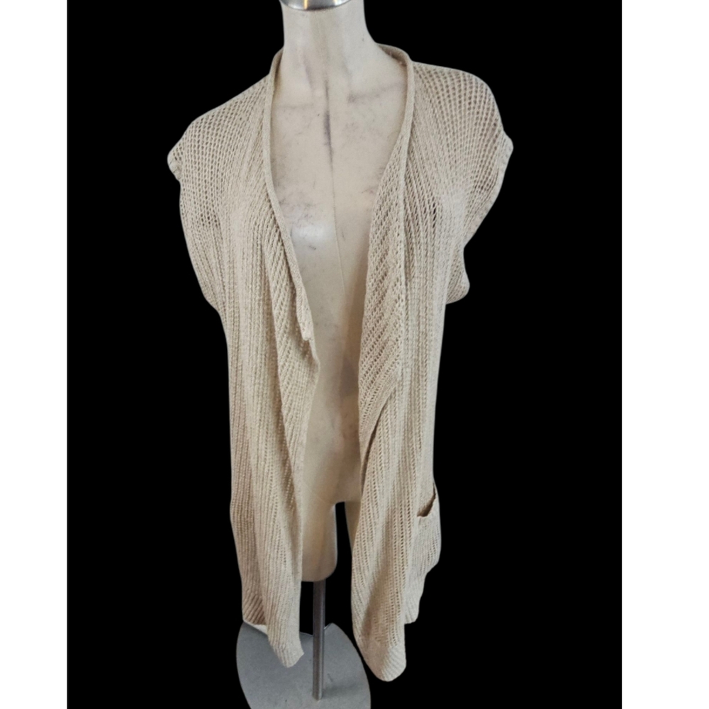 3/$25 Eddie Bauer Size S Women's Tan Open-Front Sleeveless Cardigan Pockets